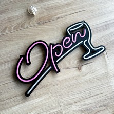 Neon LED Tabela Dekoratif Metal Aydınlatma - Open (Açık), Kadeh, Pub, Bar, Işyeri Dekor 28CM (En) x 17CM (Boy)