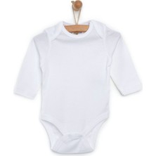 HelloBaby Unisex Beyaz Body Çıtçıtlı Bisiklet Yaka Uzun Kol Beyaz