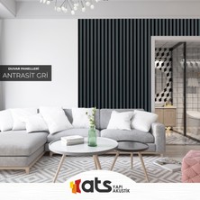 60 cm x 280 cm -Dekoratif Keçeli Ahşap Duvar Paneli - Antrasit Gri