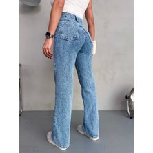 Kadın Punch Tasarım Wide Leg Jean Pantolon