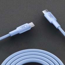 Juo 60W USB Type-C To Type-C Silikon Hızlı Şarj ve Data Kablosu Mavi 1 Metre