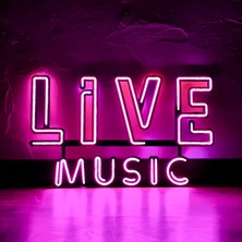 Live Music 2 LED Neon Duvar Dekoru - Bar, Pub, Kafe Tabelası - Pembe