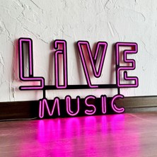 Live Music 2 LED Neon Duvar Dekoru - Bar, Pub, Kafe Tabelası - Pembe