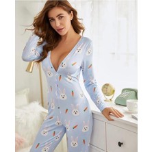 The Different Tavşan Desenli Uzun Pijama Tulumu