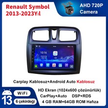 Renault Symbol 2013-2023YIL Android Sürüm 13 Kablosuz Carplay Navigasyon Multimedya 9 Inç Ekran Çerçeveli ve Arka Görüş Kameralı 4G Ram + 64GB Hafıza