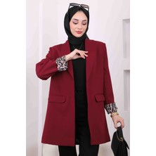 İmaj Butik Bordo Kruvaze Yaka Cepli Blazer Ceket