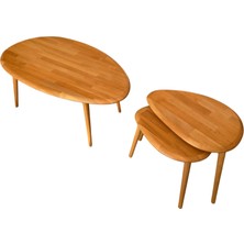 Faw Decor Asimetrik Masif Ahşap Orta Sehpa ve 3'lü Zigon / 2'li Zigon Sehpa Seti, Modern Masif Ahşap Sehpa Seti Meşe / Ceviz / Antrasit