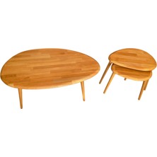 Faw Decor Asimetrik Masif Ahşap Orta Sehpa ve 3'lü Zigon / 2'li Zigon Sehpa Seti, Modern Masif Ahşap Sehpa Seti Meşe / Ceviz / Antrasit