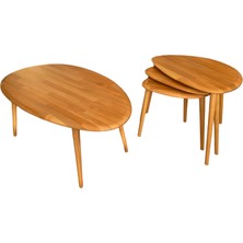 Faw Decor Asimetrik Masif Ahşap Orta Sehpa ve 3'lü Zigon / 2'li Zigon Sehpa Seti, Modern Masif Ahşap Sehpa Seti Meşe / Ceviz / Antrasit