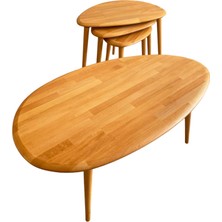 Faw Decor Asimetrik Masif Ahşap Orta Sehpa ve 3'lü Zigon / 2'li Zigon Sehpa Seti, Modern Masif Ahşap Sehpa Seti Meşe / Ceviz / Antrasit