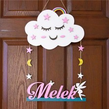 Gülümseyen Pembe Bulut ve Peri Kızı Temalı Kişiye Özel Kapı Süsü