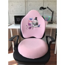 Visco Gamer Oyuncu Bel Yastığı ve Yuvarlak Oturma Minderi 2'li Set Pembe Kuşlar