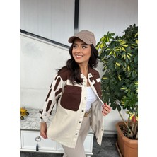 Kübra tekstil Kadın Oversize Fit Gabardin Zebra Desenli Uzun Kollu  Pamuk Gömlek,ceket , Desenli Çıtçıt Detaylı Cepli Şık Oduncu Gömlek