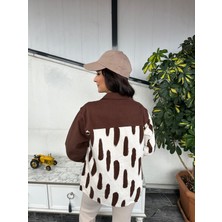 Kübra tekstil Kadın Oversize Fit Gabardin Zebra Desenli Uzun Kollu  Pamuk Gömlek,ceket , Desenli Çıtçıt Detaylı Cepli Şık Oduncu Gömlek