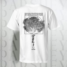 Ağaç Desenli Unisex Yarım Kollu Bisiklet Yaka %100 Pamuk Oversize T-Shirt