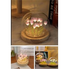 Home Dekor Hediye Gece ve Masa Lambası Cam Küre Yeni Nesil El Yapımı Dekoratif Hediye 10 Ledli Mor Laleler Cam Küre