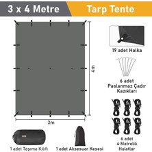 Haegs Su Geçirmez Tarp Tente Gölgelik Örtü Outdoor Kamp Branda Çadır Yağmurluk 300X400 cm - Siyah