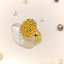 Altın Ofisi Tuğralı Taşlı Yüzük 14 Ayar Altın