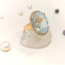 Aqua Taşlı Oval Yüzük 14 Ayar Altın Hd Videolu