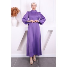 Mor Hakim Yaka Balon Kol Saten Abiye Elbise