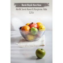 Akrilik Barok Şeffaf Büyük Kare Meyve & Salata Kasesi & Karıştırma Kabı / 3,3 Lt  (Cam Değildir)