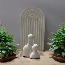 Anne Çocuk Aile Portresi ve Geometrik Tabak Biblo Dekorasyon Beton Obje