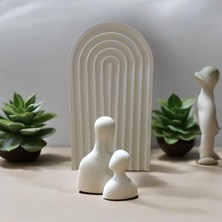 Anne Çocuk Aile Portresi ve Geometrik Tabak Biblo Dekorasyon Beton Obje