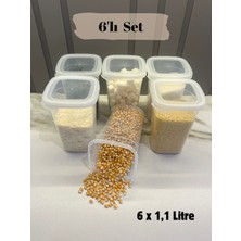 6'lı Set Dikdörtgen Saklama Kabı 1.1 Lt. Kapaklı Şeffaf, Erzak Kabı