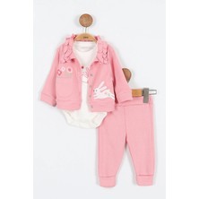 Tavşan Çiçek Desenli Çıtçıtlı Pamuklu Zıbın Uzun Kol Kız Bebek 3'lü Takım Alt Üst Kız Bebek Takım