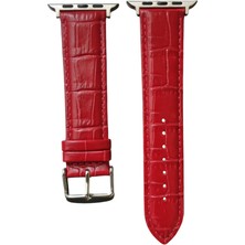 FirstModel Apple Watch ( Seri 10 - 46 mm Uyumlu)  Deri Kordon Ateş Kırmızı