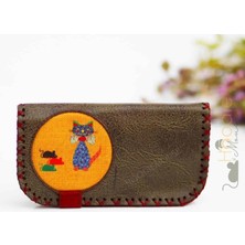 Kedi Fare Figürlü Büyük Cüzdan Etnik Bohem Retro Vintage Style - Yeşil