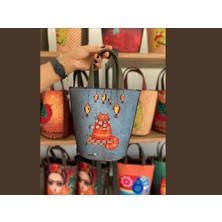 Hoodie Mouse Kedi Balık  Figürlü Kova Model Çanta Etnik Bohem Style - YESİL