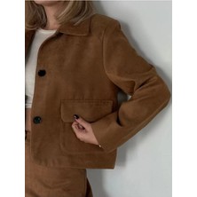 Reka Moda Süet Ceket Palazzo Pantolon Ikili Takım - Kahve
