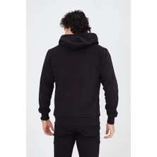 Unisex Tam Fermuarlı Kapşonlu  Sweatshirt - Siyah