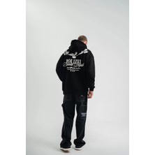 Unisex Uzun Kol Bisiklet Yaka Yıkamalı Sweatshirt - Siyah