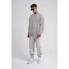 Unisex Biskilet Yaka Üç Iplik Sweatshirt - Gri