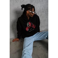 Erkek Eldiven Baskılı Kapüşonlu Sweat - Siyah
