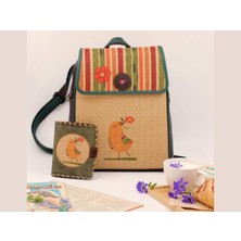 Hoodie Mouse Kuş Figürlü Kapaklı Sırt Çantası Kahverengi, Cüzdan Yesil Etnik Bohem Style Kombin