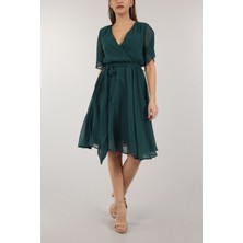 Lensia   Kuşaklı Kloş Etekli Şifon Elbise