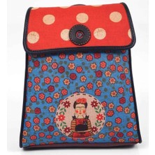 Hoodie Mouse Mavi Frida Figürlü Kapaklı Sırt Çantası Etnik Bohem Style - BORDO