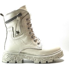 Onlo Ayakkabı R.301  Deri Bej Kürklü Fermuarlı Kız Çocuk Postal Bot