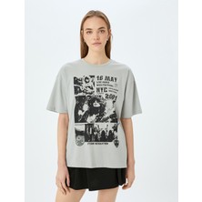 Koton Slogan Baskılı Bisiklet Yaka Kısa Kollu Oversize Tişört
