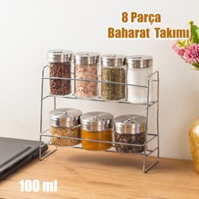 Porsima Silva Metal Standlı Baharatlık 8 Parça Cam Baharat Takımı 2 Katlı