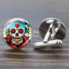Renjie Shop CGümüş Tarzı F Erkekler Için Kafatası Kol Düğmeleri Gümüş Takım Gömlek En Iyi Adam Kol Düğmeleri Seti Şeker Kafatası Takı Cam Kabanon Kol Düğmeleri Moda  (Yurt Dışından)