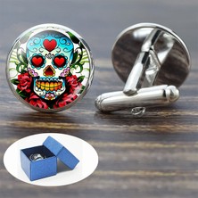 Renjie Shop CGümüş Tarzı F Erkekler Için Kafatası Kol Düğmeleri Gümüş Takım Gömlek En Iyi Adam Kol Düğmeleri Seti Şeker Kafatası Takı Cam Kabanon Kol Düğmeleri Moda  (Yurt Dışından)