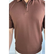 Polo Yaka Yarım Fermuarlı Likralı Erkek Tişört P-00011199