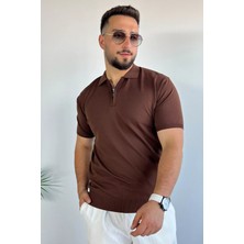 Polo Yaka Yarım Fermuarlı Likralı Erkek Tişört P-00011199