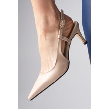 Mio Gusto Venüs Ten Renk Küt Sivri Burunlu Kadın Topuklu Ayakkabı