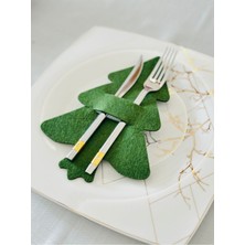 Blue Special Yeşil Çam Ağacı Kaşıklık, Yılbaşı Masa Dekor, Çam Ağacı Çatal Kaşıklık 6 Kişilik