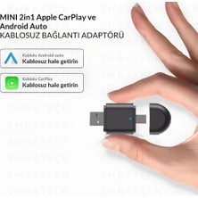 Embatech Araç Içi 2in1 Android ve Apple Cihazlar Için Kablosuz Android Auto ve Carplay Adaptörü